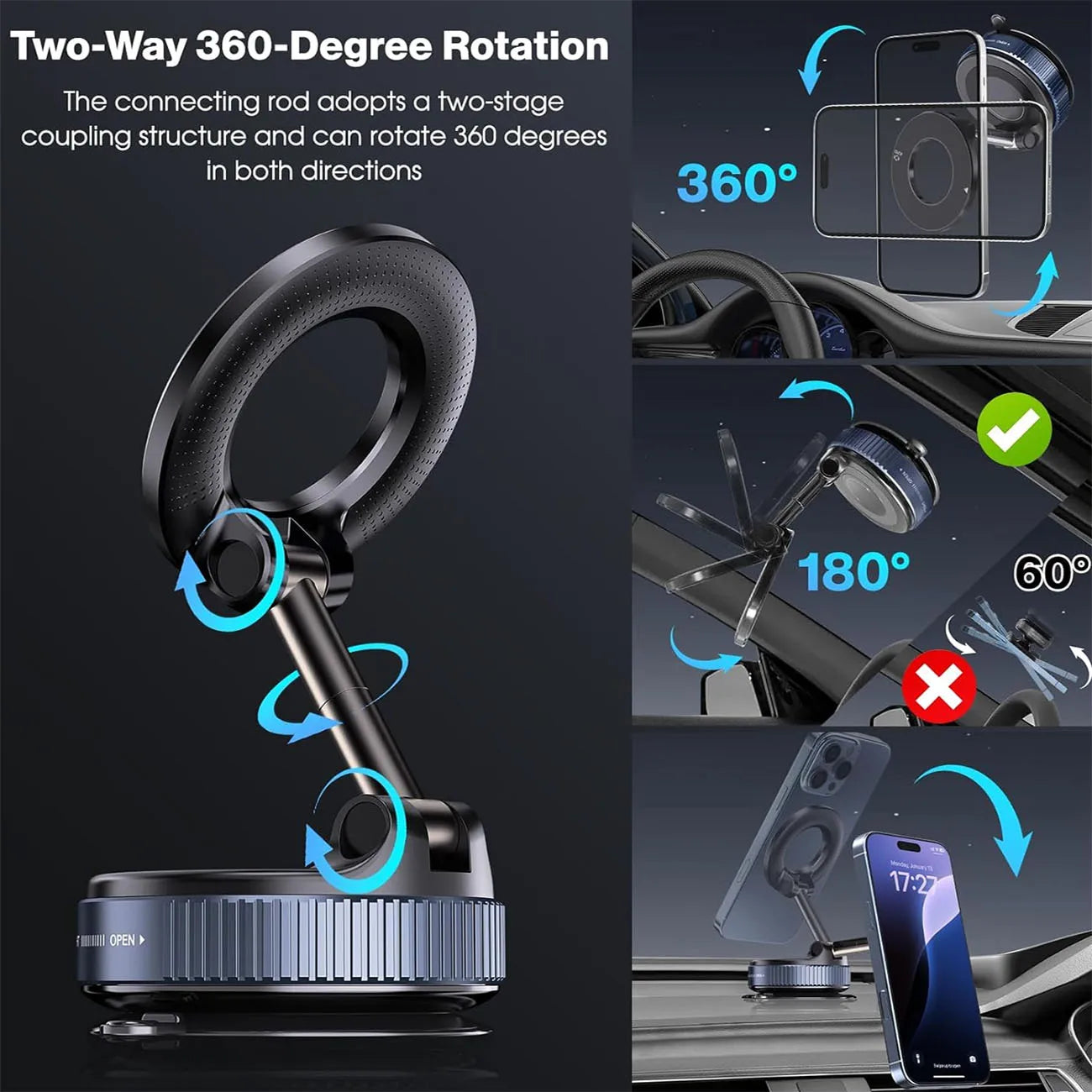 MagSafe Magnetic Suction Car Phone Mount Pro – 360° Adjustable Foldable Holder