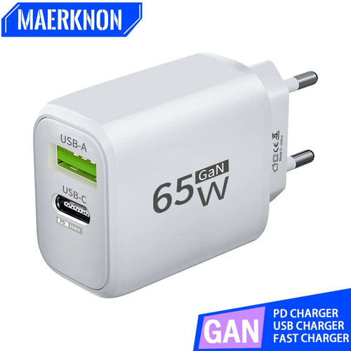 65W GaN Fast Charger Pro – USB-C PD Quick Charge 3.0 Adapter