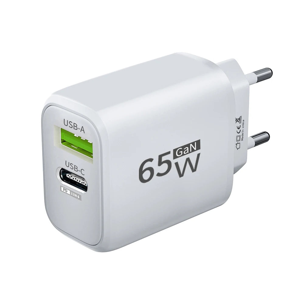 65W GaN Fast Charger Pro – USB-C PD Quick Charge 3.0 Adapter