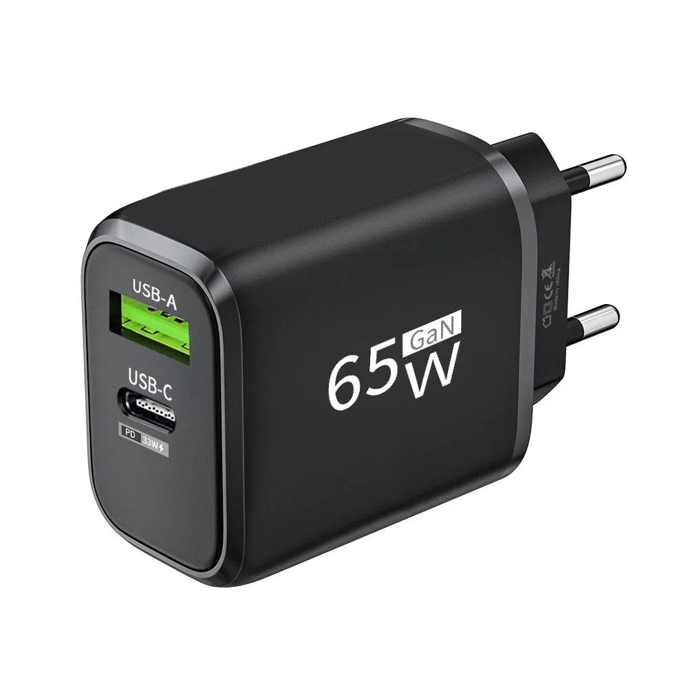 65W GaN Fast Charger Pro – USB-C PD Quick Charge 3.0 Adapter