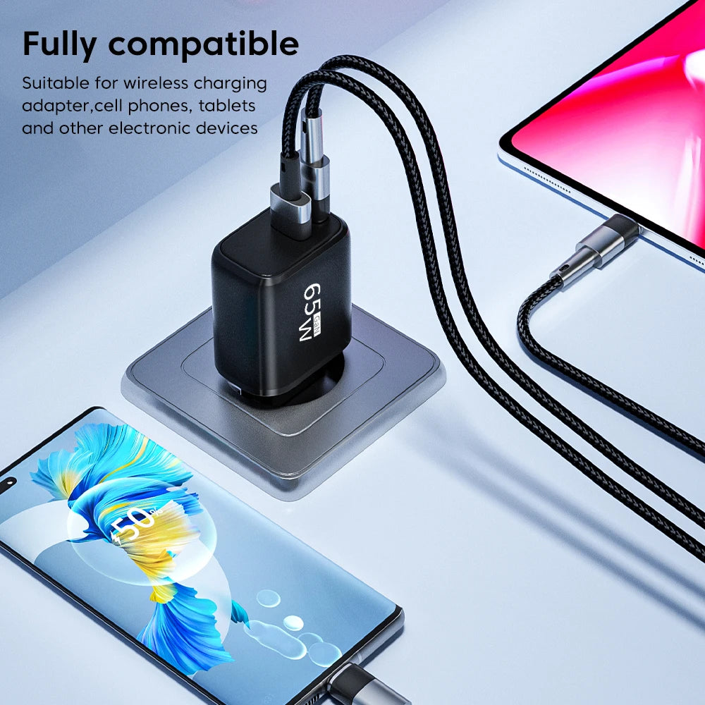 65W GaN Fast Charger Pro – USB-C PD Quick Charge 3.0 Adapter