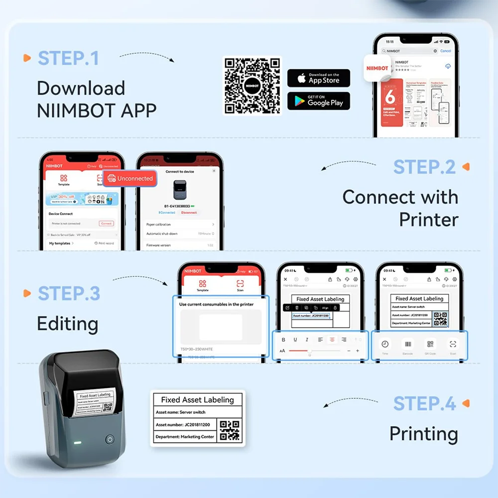 NIIMBOT B1 Portable Label Printer – Smart Bluetooth Sticker Maker